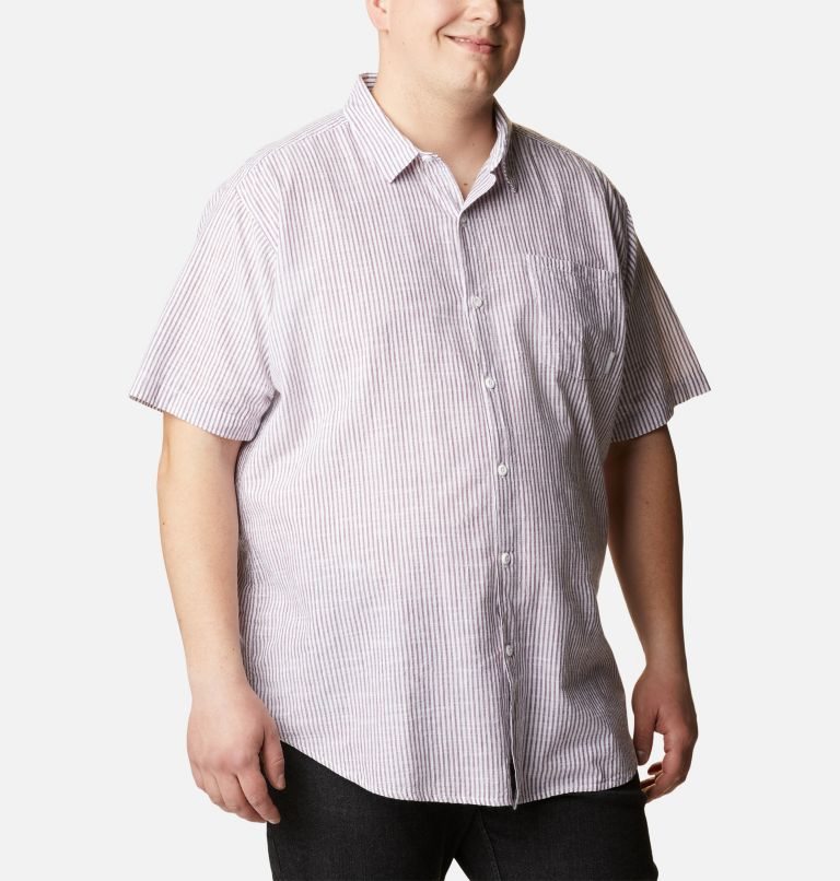 Men's Columbia Under Exposure Yarn-Dye Short Sleeve Shirts Stripe | Plus Size CA-W5L41